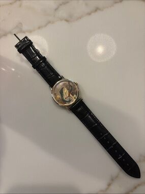 Artistic Dial Black Leather Strap Watch